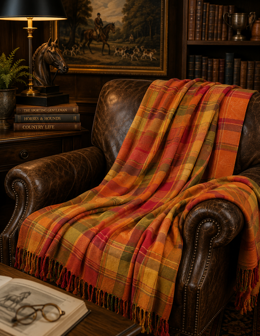 Hawthorne Hunt Plaid Tassel Throw | Terracotta & Estate Green