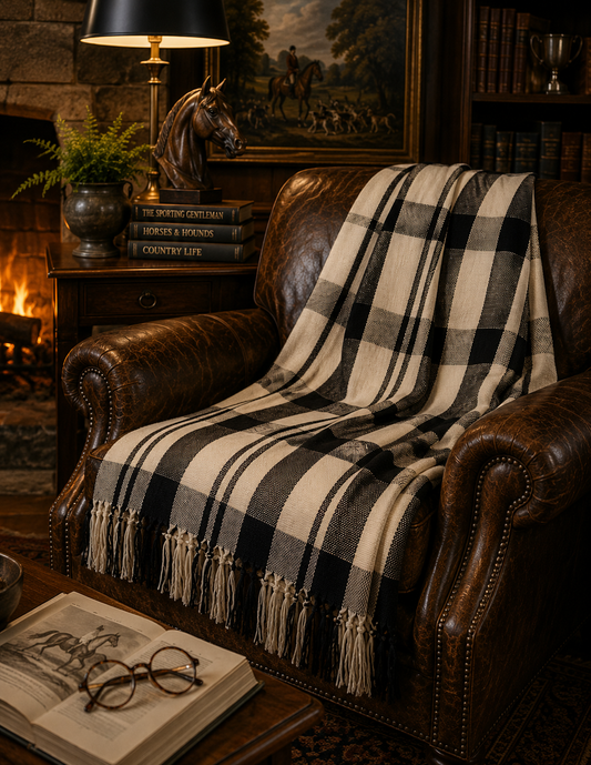 Cecilia Hunt Plaid Handwoven Cotton Throw | Black & Natural Ivory