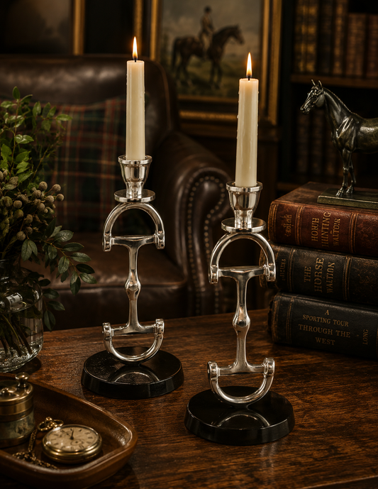 Huntley D Bit Pair of Candlesticks, Pair in Aluminum Silver Finish