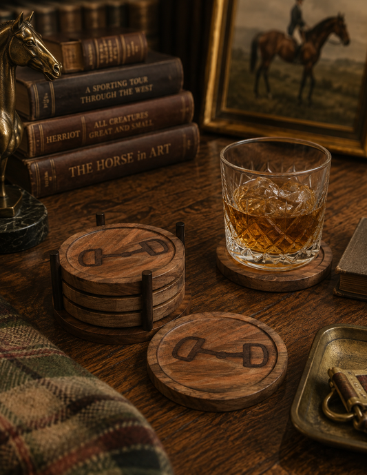 Huntley Equestrian Wooden Coasters with Decorative Bit Design, set of 4