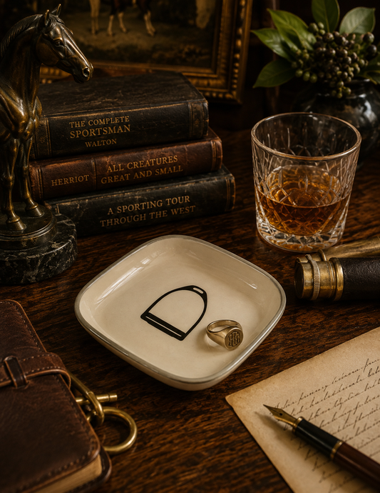 Huntley Equestrian Small Square White Bowl with Stirrup Design