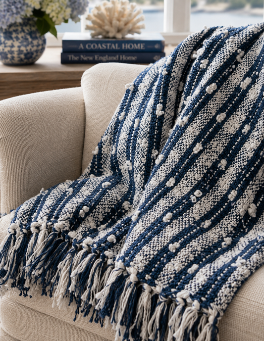The Harbor Stripe Cotton Throw — Navy
