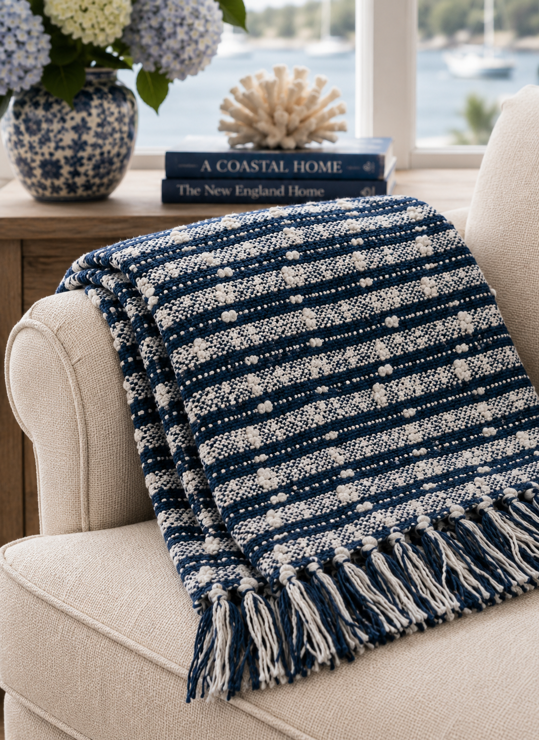 The Harbor Stripe Cotton Throw — Navy