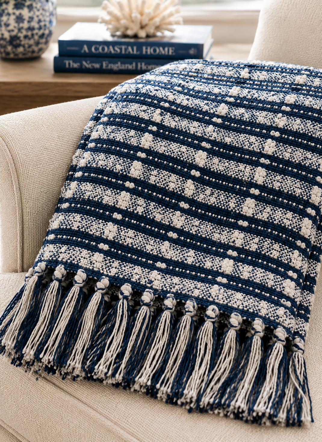 The Harbor Stripe Cotton Throw — Navy