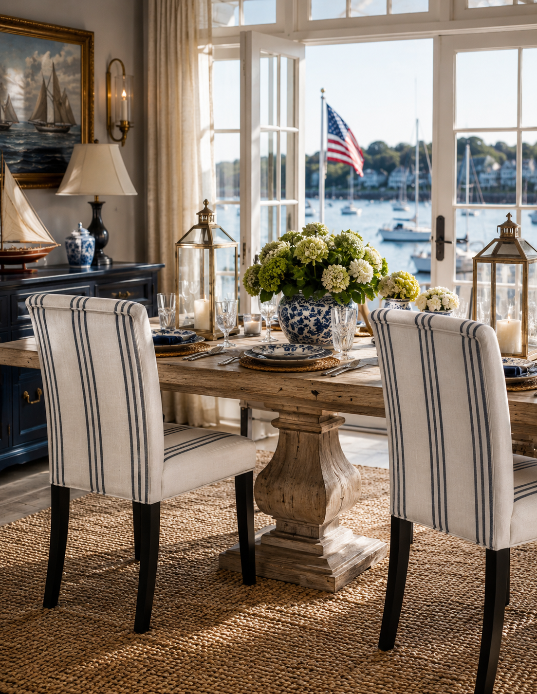 Harbor Stripe Upholstered Dining Chairs — Set of 2