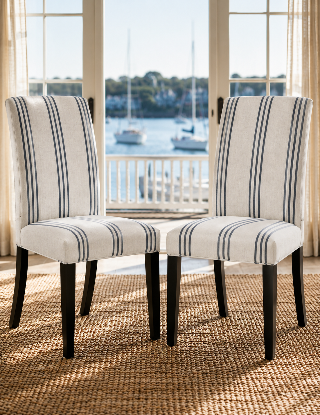 Harbor Stripe Upholstered Dining Chairs — Set of 2
