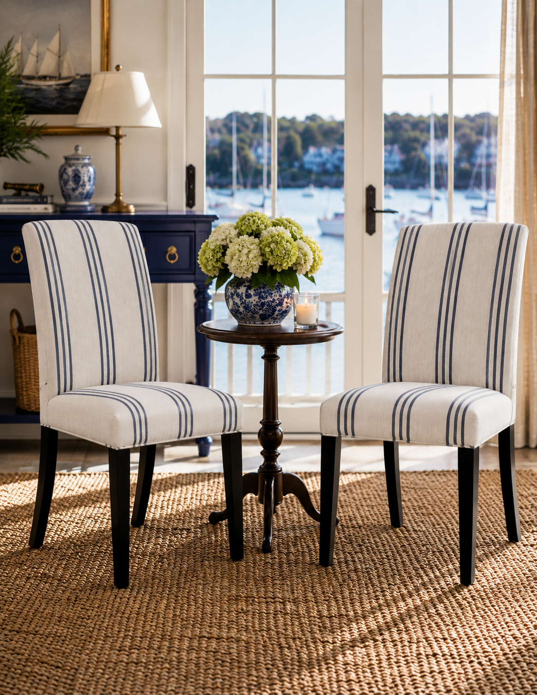 Harbor Stripe Upholstered Dining Chairs — Set of 2