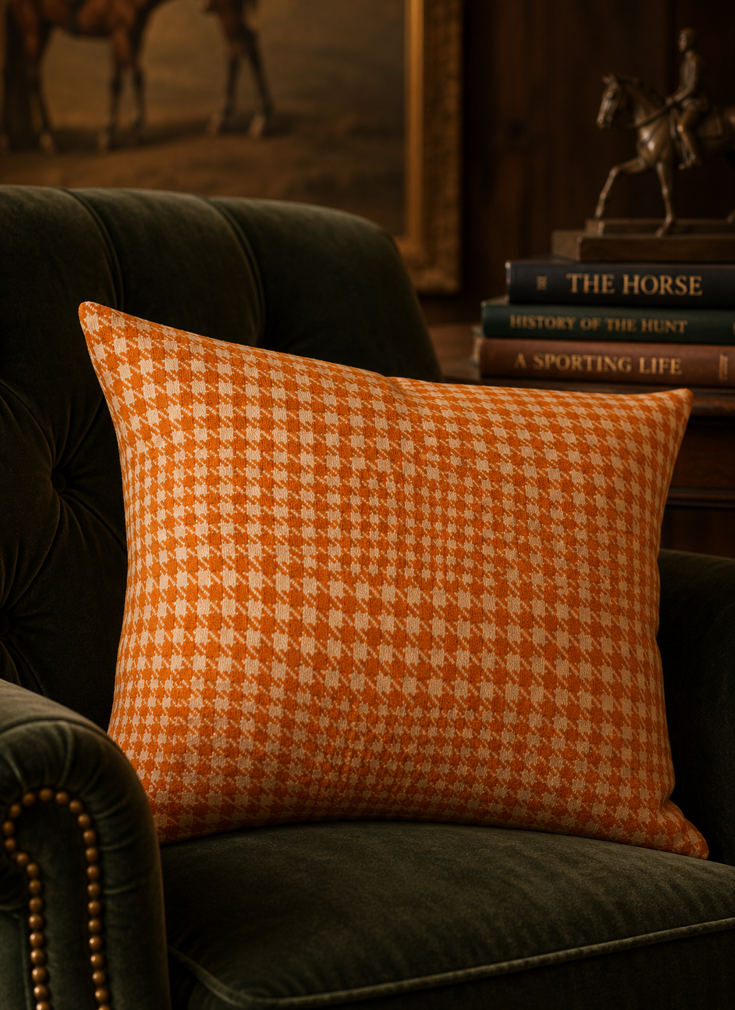 Sporting Estate Rust Houndstooth Throw Pillow
