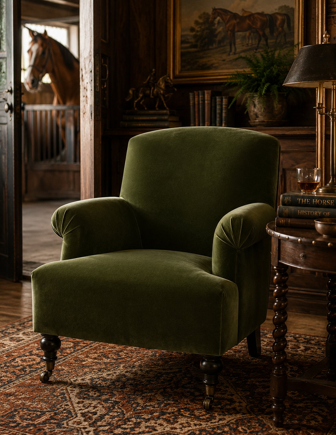 Eloise Olive Velvet Pleated Armchair