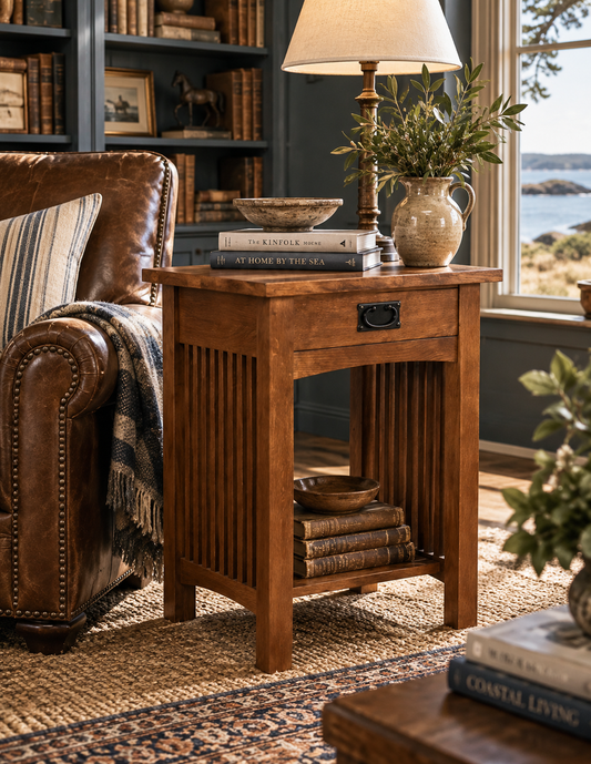 The Heritage Mission Spindle End Table — Quarter-Sawn Oak