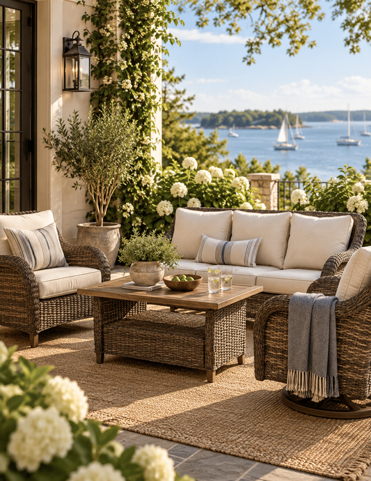The Ashbourne All-Weather Wicker Outdoor Seating Collection with Swivel Rocking Chairs