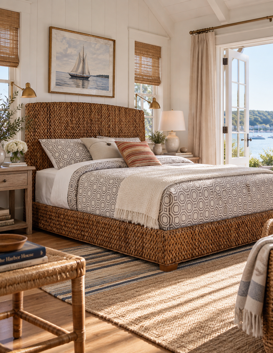 The Harbor House Woven Banana Leaf Queen Bed — Amber