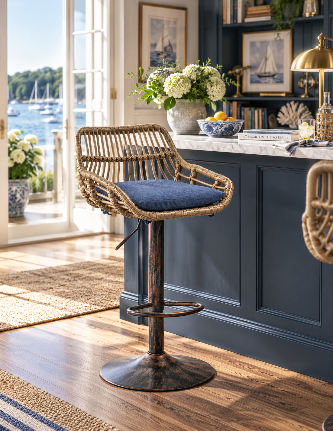The Harbor Bar Adjustable Linen Swivel Stools — Set of 2