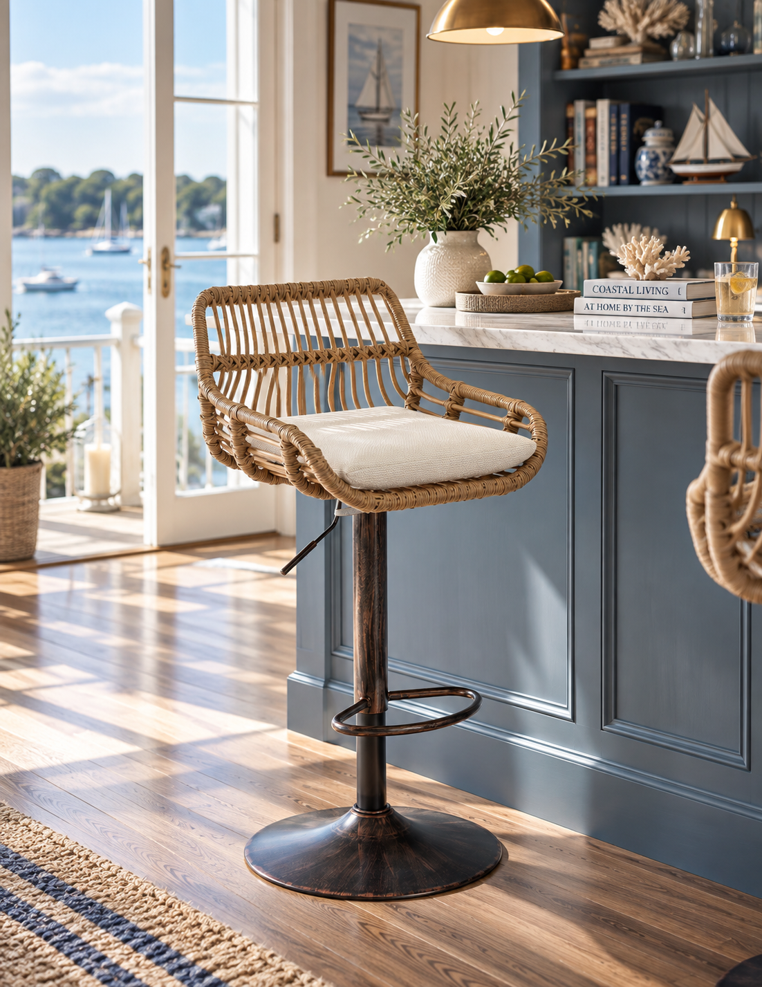 The Harbor Bar Adjustable Linen Swivel Stools — Set of 2