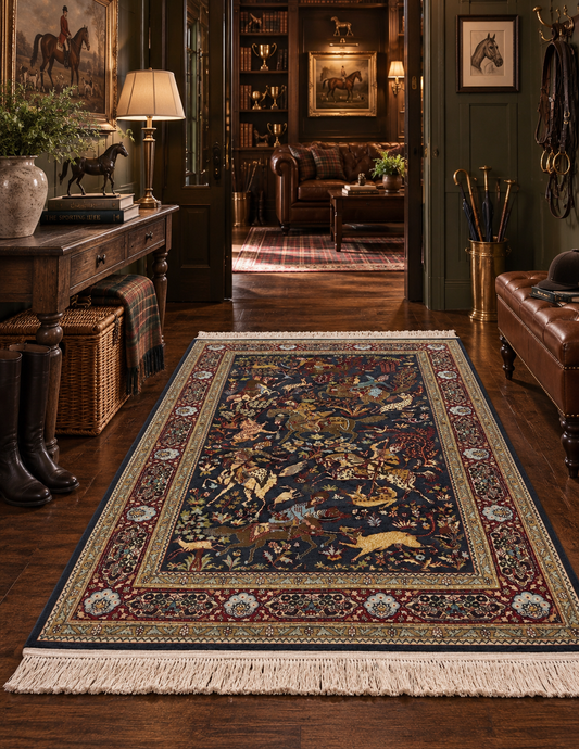 The Sporting Estate Vintage Kashmiri Hunting Rug — Midnight Blue