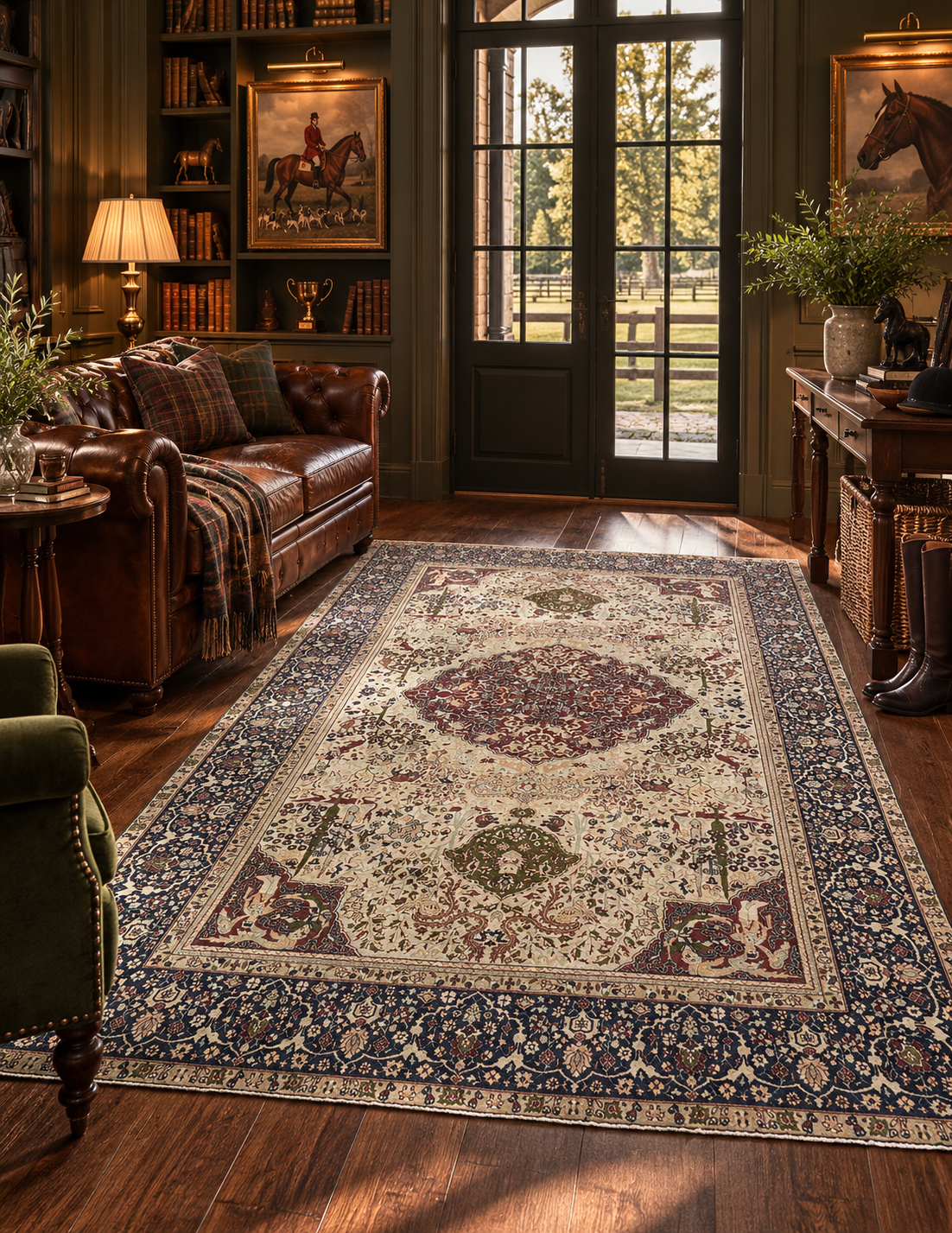 The Sporting Estate Antique Indian Agra Hunting Rug — Early 20th Century