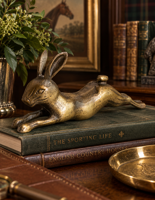 Sporting Estate Reclining Hare Sculpture in Antique Brass