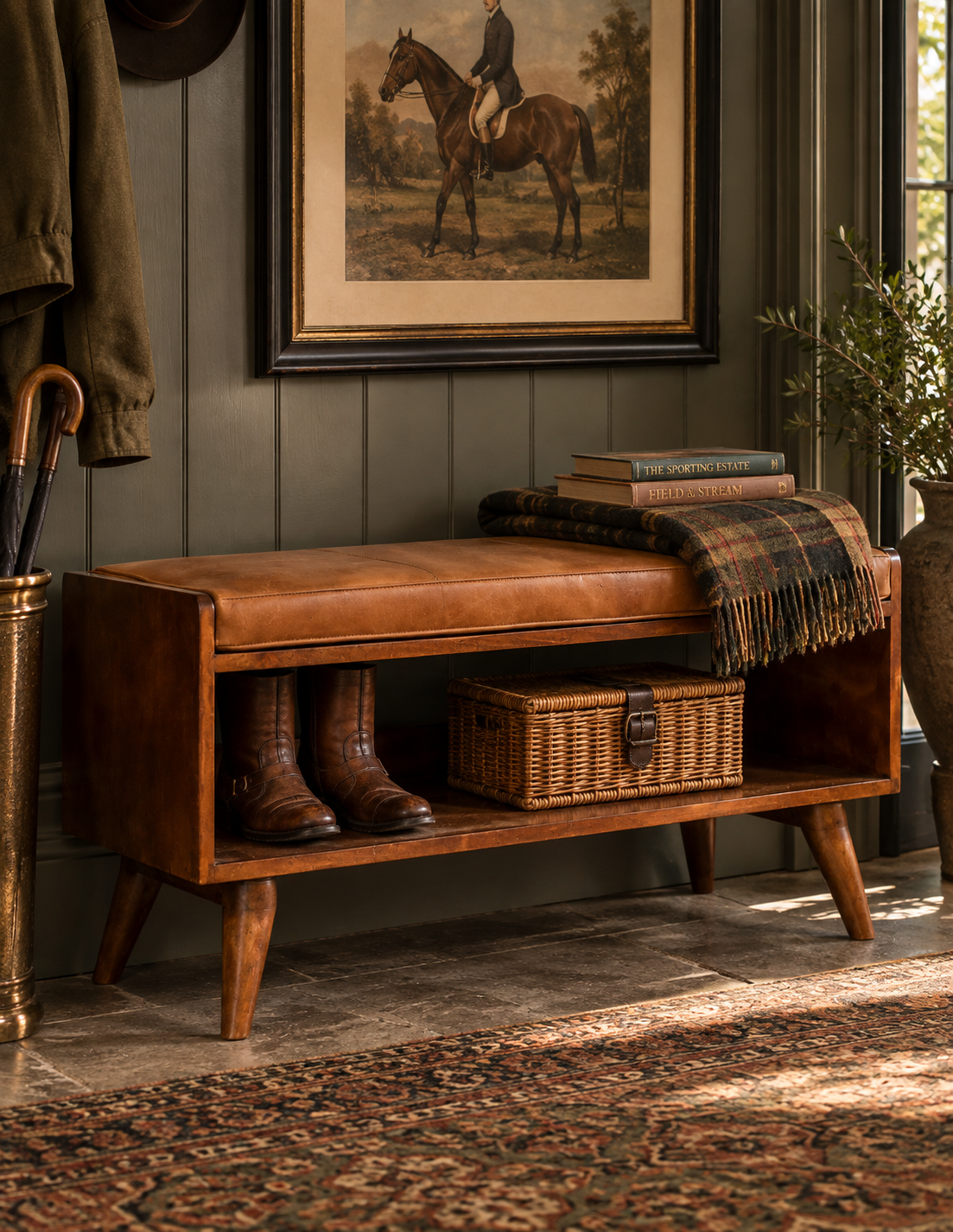The Bridlewood Chestnut & Leather Bench