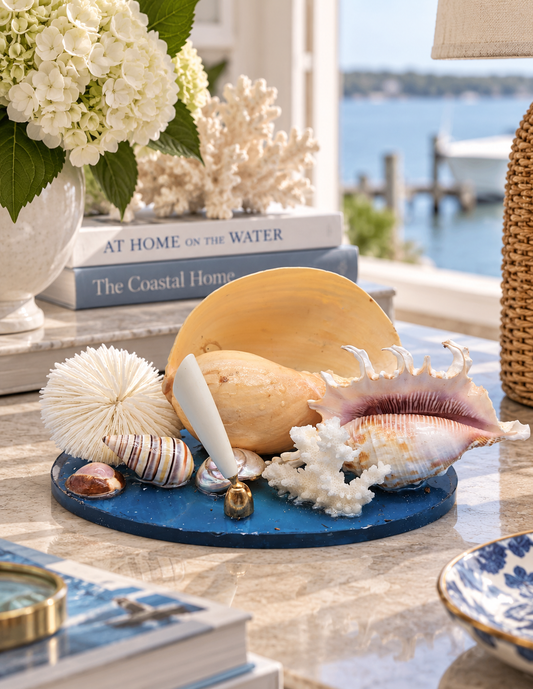 Coastal Seashell Pen Holder – Vintage Ocean-Inspired Desk Decor (9x5x3.5)