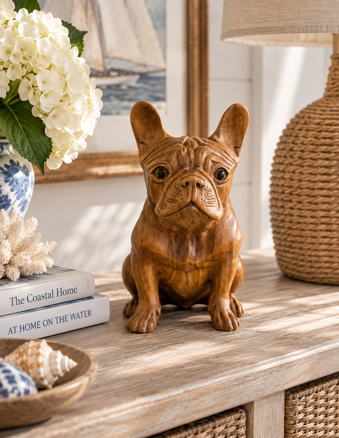 Hand Carved French BullDog sitting (Small)
