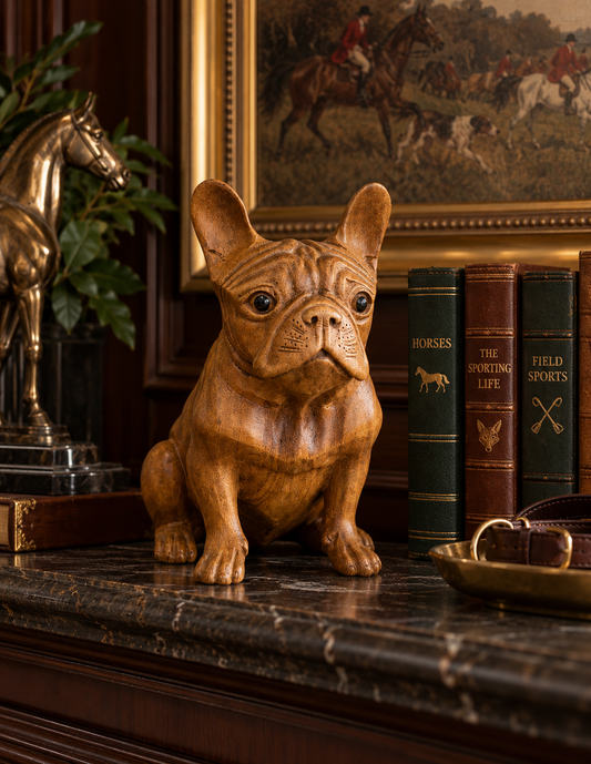 Hand Carved French BullDog sitting (Small)