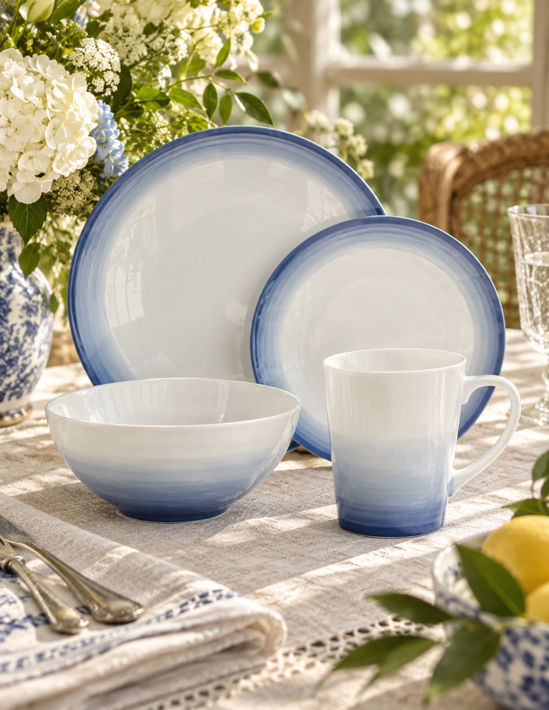 Vikko Classic Porcelain Dinnerware Set — Island Blue, Service for Four