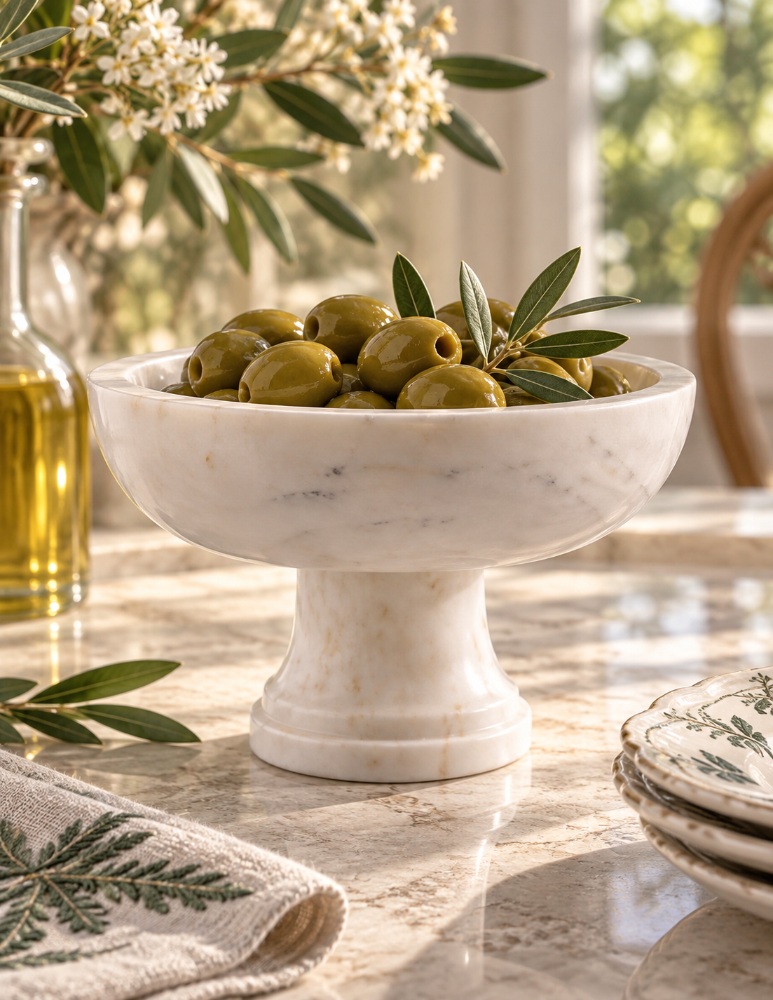 Gala Natural Marble Pedestal Bowl — White Marble