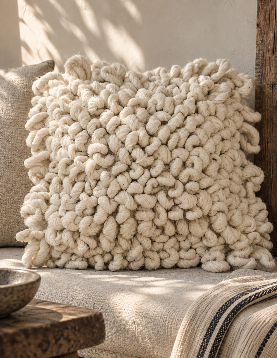PALO SANTO Muyal Handwoven Wool Pillow — Natural Ivory