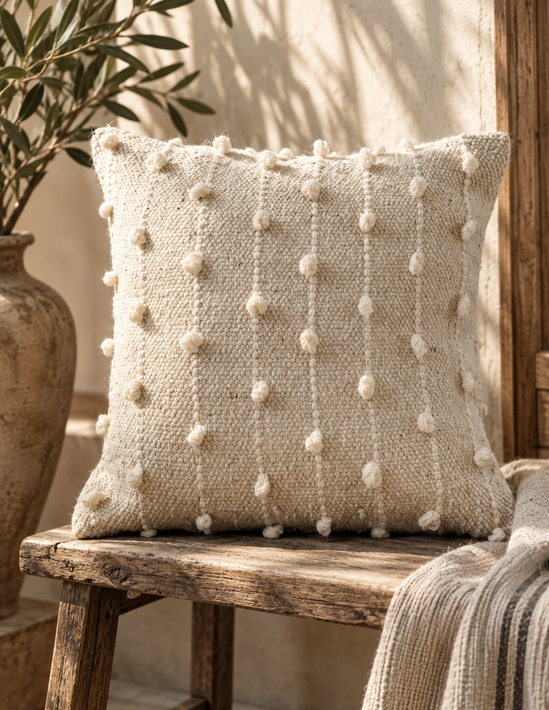 PALO SANTO Itzayana Handwoven Wool Pillow — Natural Ivory