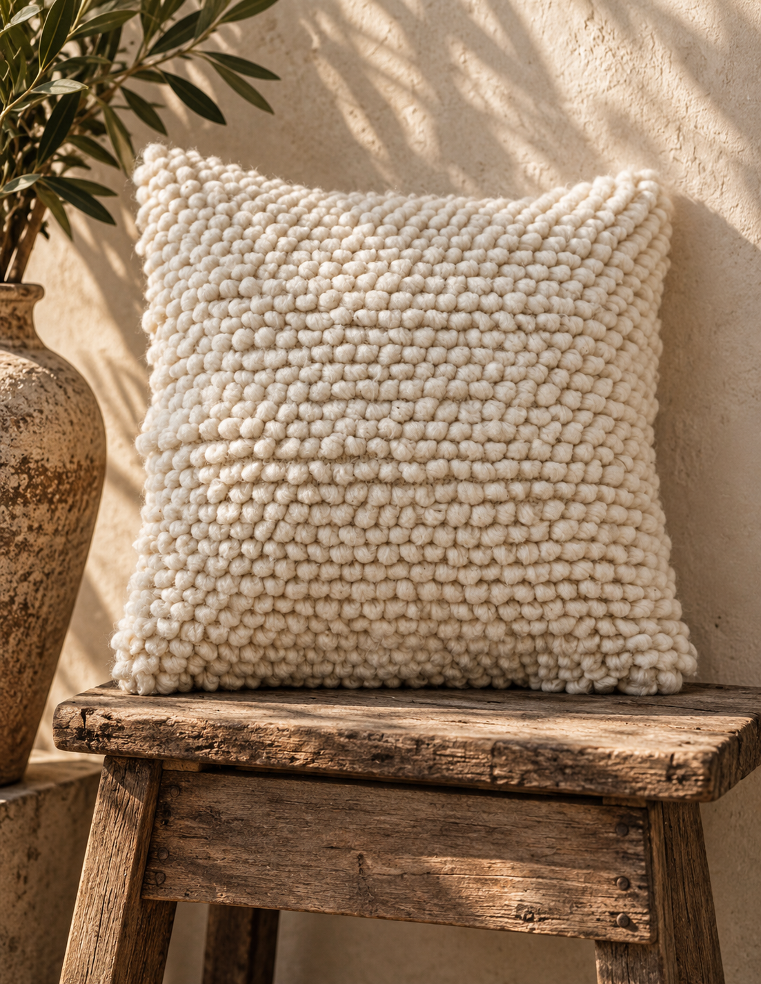 Ixtab Handwoven Wool Pillow — Natural Ivory