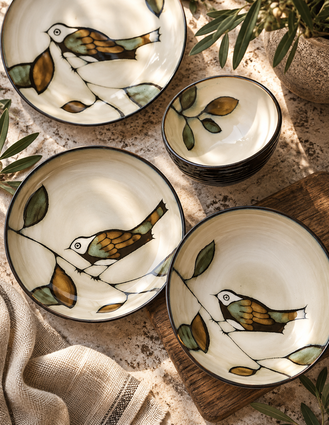 The Kyoto Garden Ceramic Dinnerware Collection — Floral Kiln-Glazed Stoneware