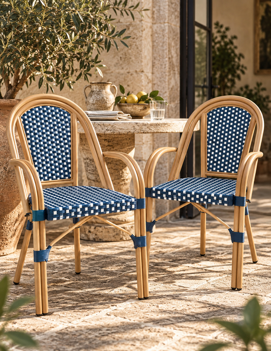 The Orangerie French Bistro Armchairs — Navy & Ivory, Set of Two