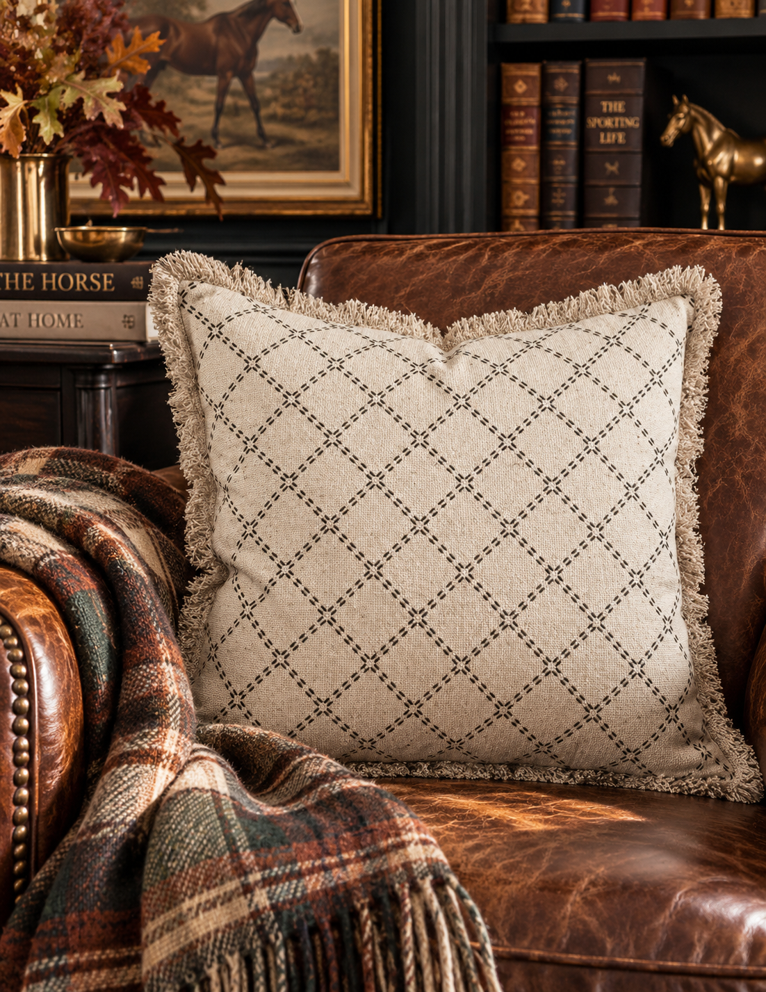 The Haven Diamond Fringe Cotton Pillow — Natural