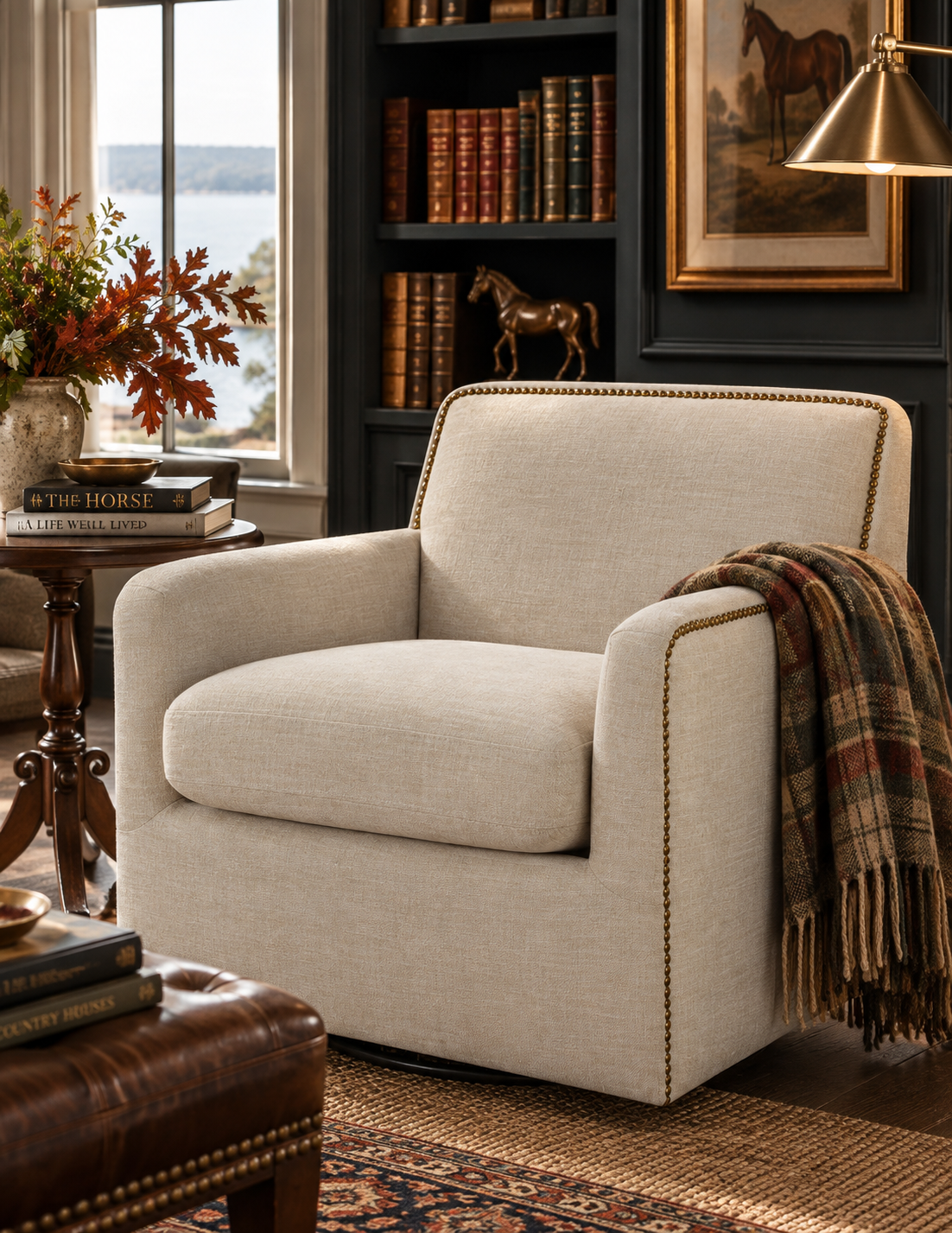The Tolland Tailored Swivel Chair — Beige