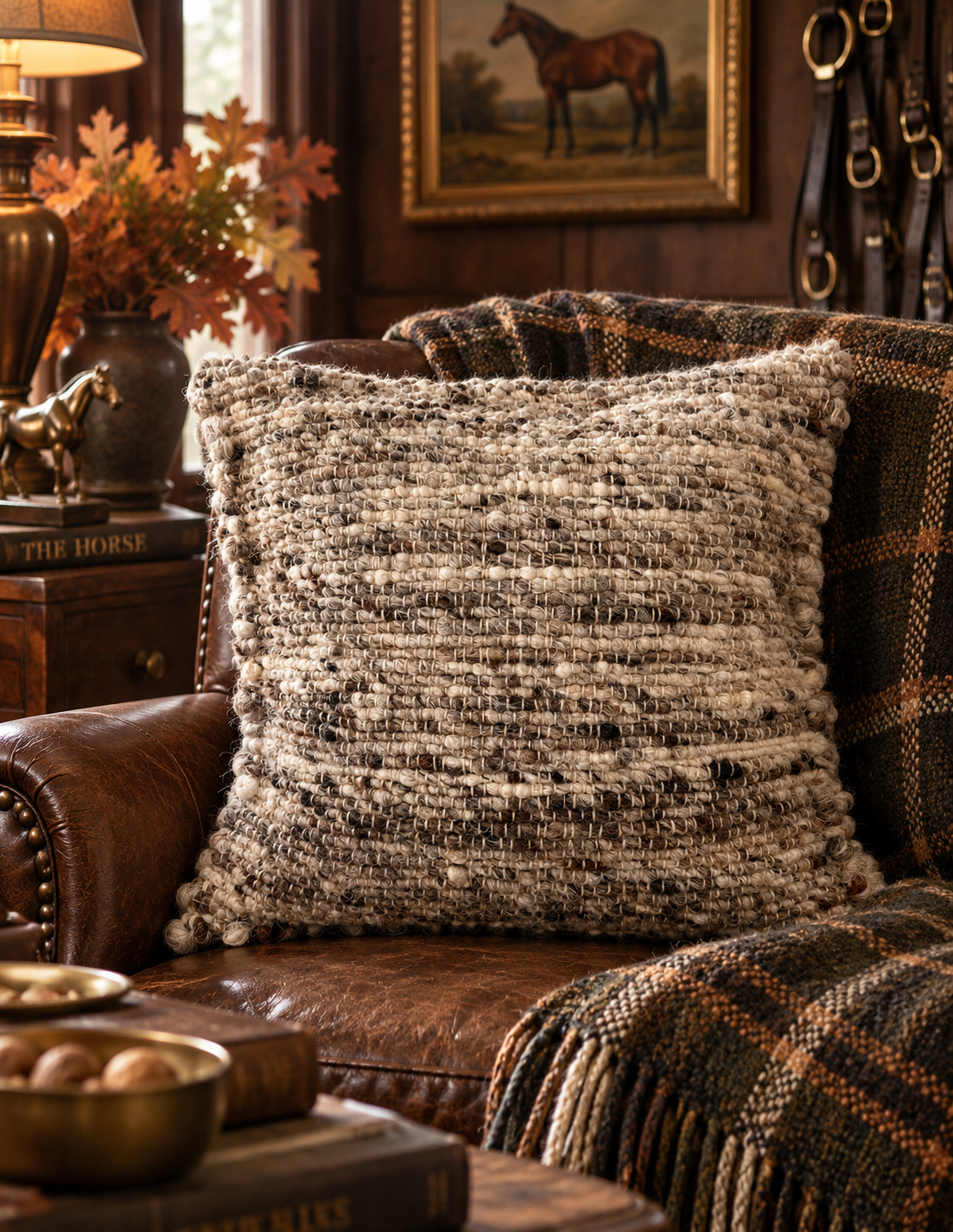The Fatima Bobble Wool Pillow – Natural Grey