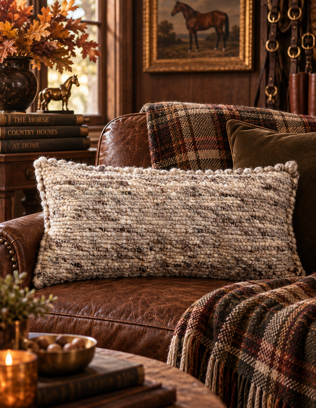 The Fatima Bobble Wool Pillow – Natural Grey