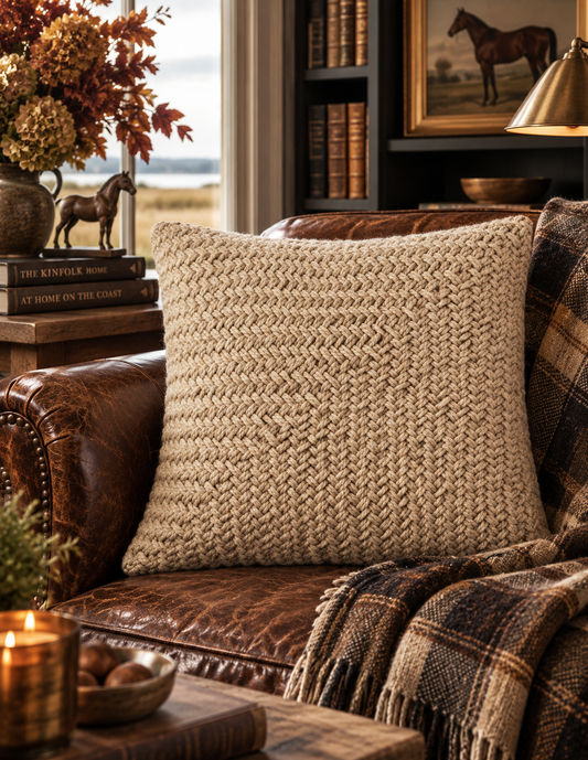 The Trigo Herringbone Wool Pillow – Natural Beige