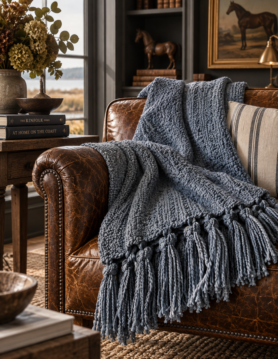 The Mar Merino Wool & Cotton Throw – Coastal Blue
