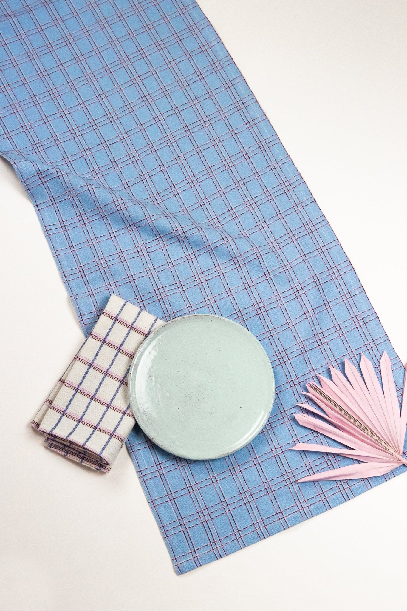 Chiapas Plaid Light Blue Table Runner