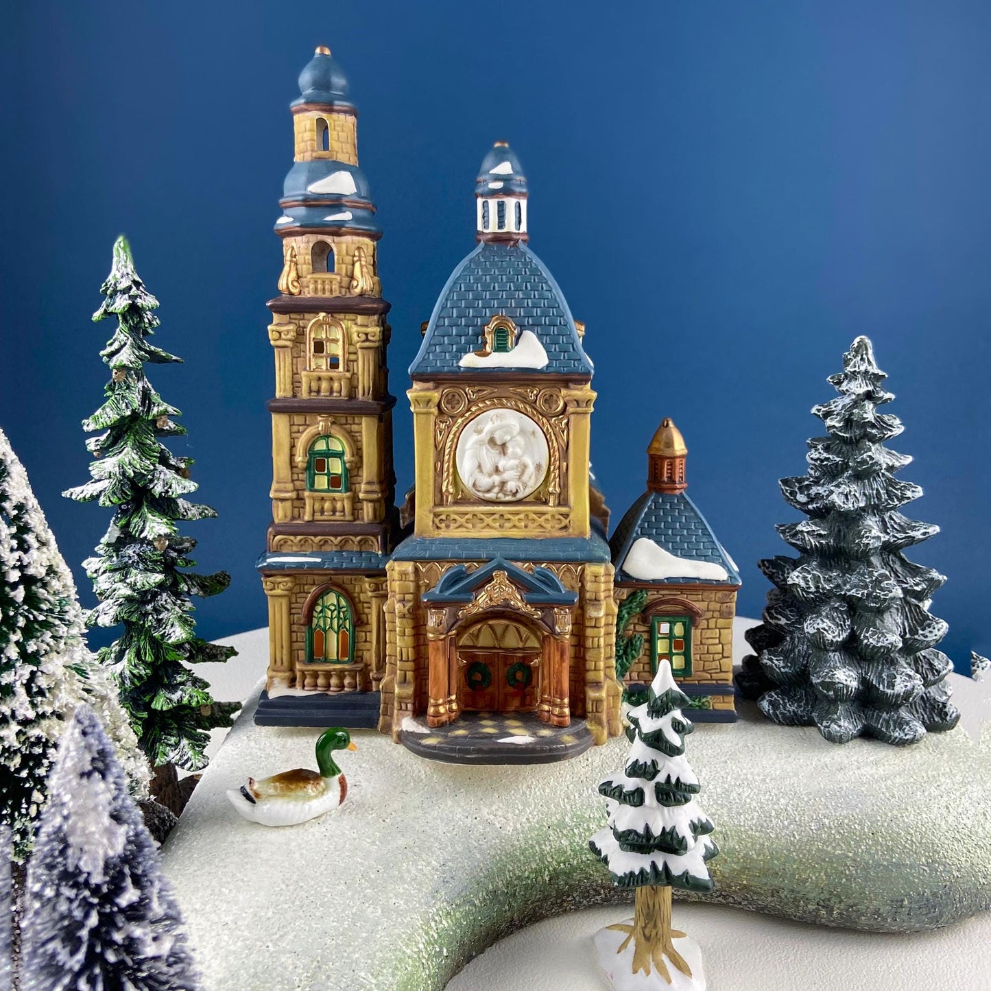 Porcelain Christmas Village St. Mary's Cathedral. Illuminated House of Worship. Home Retail Holiday Decor. Christmas Celebration. Kids Room.