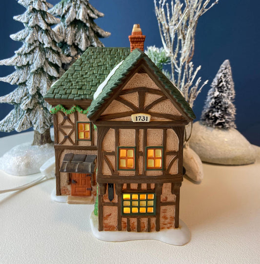 Illuminated Christmas Village T. Puddlewick Spectacle Shop by Dept. 56. Dickens' Village. Seasonal Home Retail Decor. Night Light.