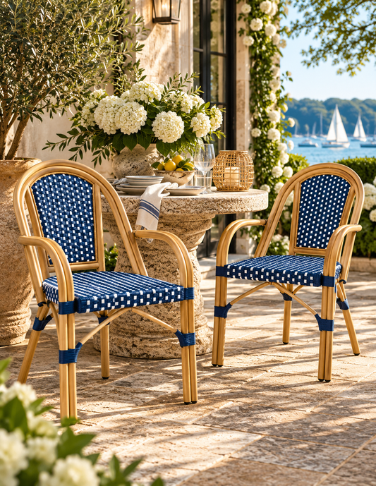 The Orangerie French Bistro Armchairs — Navy & Ivory, Set of Two