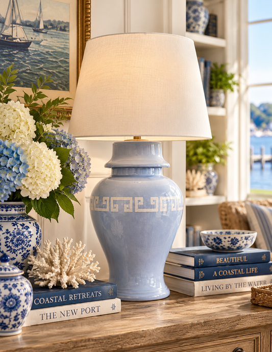 The Serenity Greek Key Ginger Jar Lamp