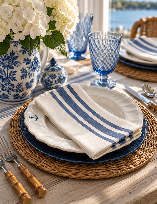 The Portsmouth French Blue Stripe Cotton Napkin Set