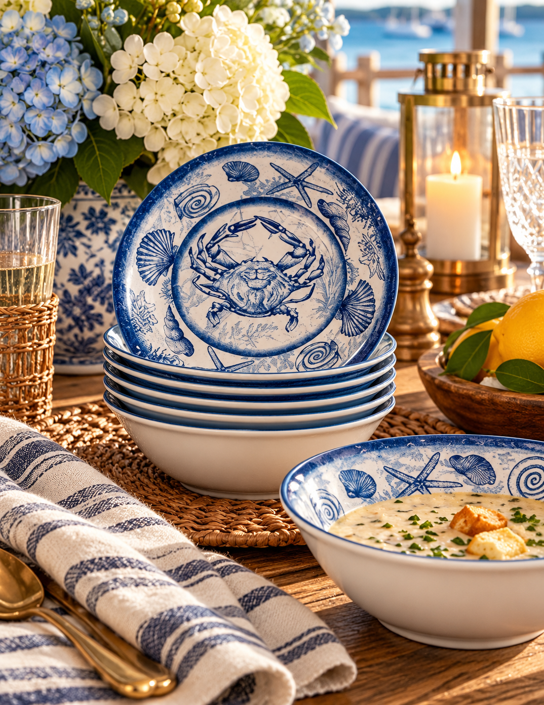 Harbor Catch Melamine Dinner Bowls — Set of Six
