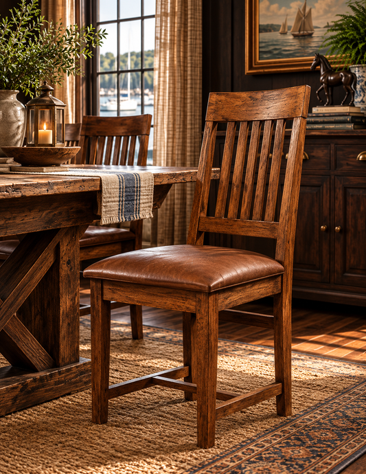 The Bridlewood Slatted Leather Dining Chair