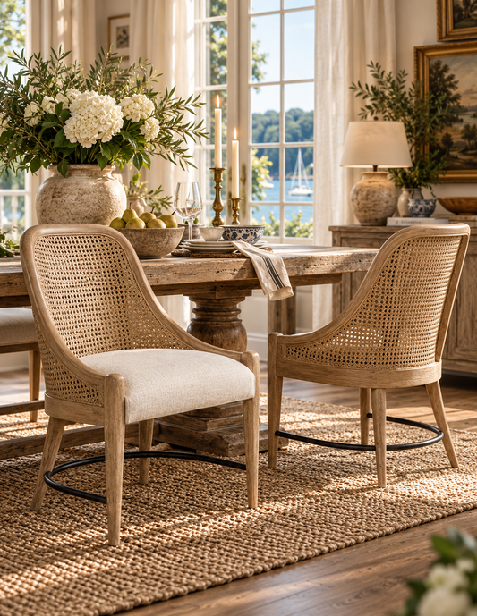 The Ashbourne Sand Cane Back Host Dining Chairs (Set of 2)