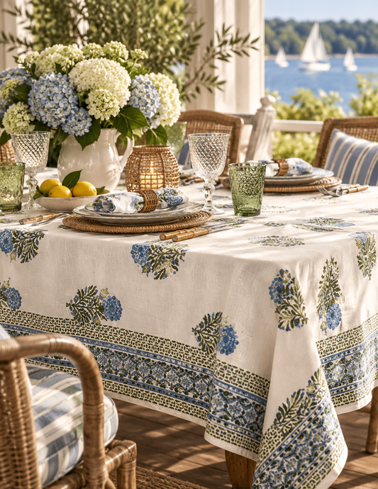 The Jardin Bleu Organic Cotton Tablecloth