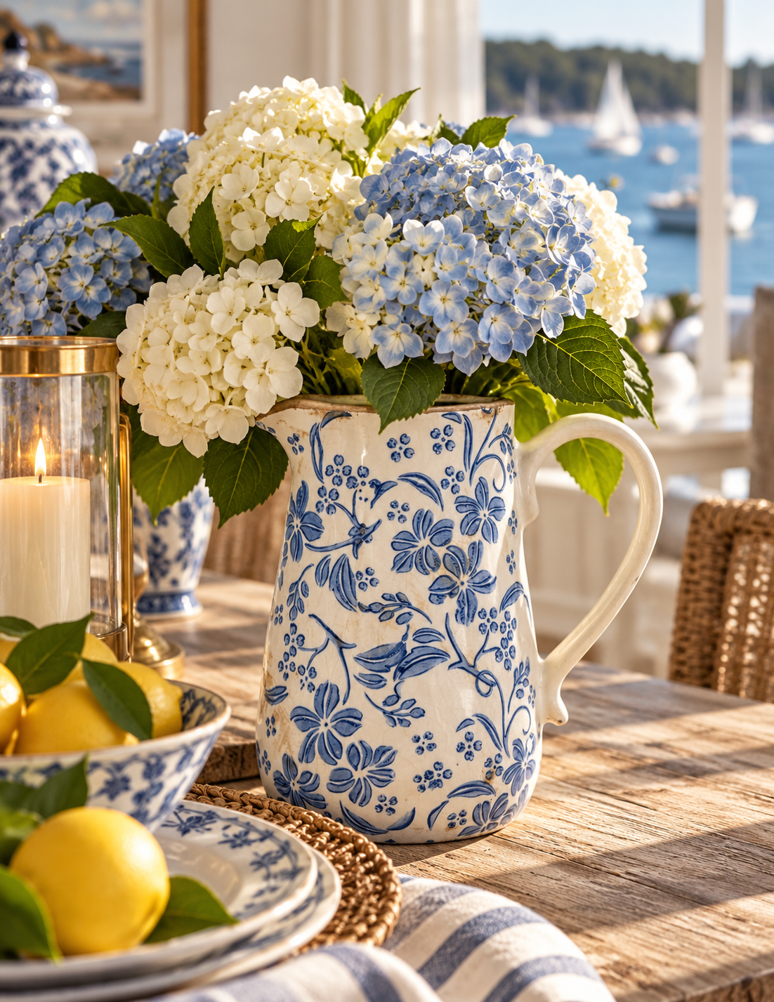 Blue Floral Country House Pitcher Vase