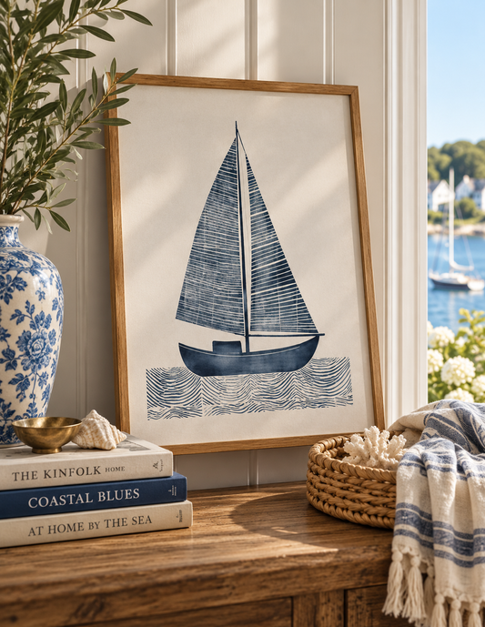 The Nautical Blue Sailboat Framed Print